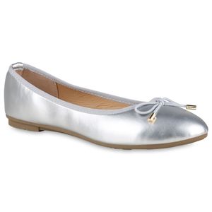 VAN HILL Damen Klassische Ballerinas Schleifen Slippers Kunstleder Schuhe 838467, Farbe: Silber, Größe: 39