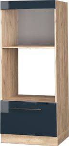 Vicco Mikrowellenschrank Fame-Line, 60 cm offen, Dunkelblau Hochglanz/Goldkraft Eiche