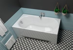 ECOLAM Badewanne Wanne Rechteck G-Polimat Acryl weiß 170x70 cm + Schürze Ablaufgarnitur Automatik Füße Silikon