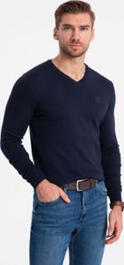 Ombre klasyczny elegancki sweter męski z dekoltem V granatowy L