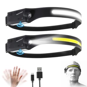 Stirnlampe LED Wiederaufladbar, [2 Stück] Kopflampe mit Breitstrahl Stirnleuchte Aufladbar, 230 grad, usb c, 350 Lumen, 5 Modi, Bewegungssensor, Wasserdicht, Angeln Joggen