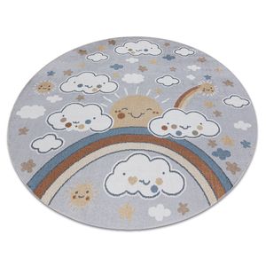 Teppich BONO 8437 Kreis Wolken, Himmel, hellgrau / Creme Grau rund 160 cm