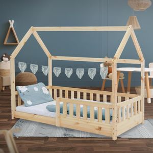 ML-Design dětská postel 80x160 cm s ochranou proti pádu, střechou a roštovým rámem, přírodní, domácí postel z masivního borovicového dřeva ML-Design dětská postel 80x160 cm s ochranou proti pádu, střechou a roštovým rámem, přírodní, domácí postel z masivního borovicového dřeva