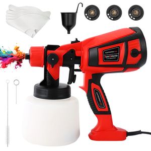 Elektrická stříkací pistole HDeye 750W s 1400ml nádobou, 3 měděné trysky a 3 vzory, pro malování domu, nábytku, plotů, stěn, dveří, červená barva