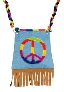 Hippie Tasche "Peace" mit Fransen | Jeanslook Blau