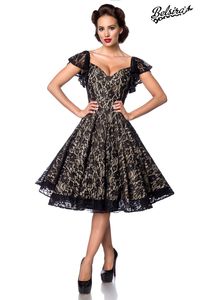 Belsira Damen Premium Spitzenkleid Sommerkleid Partykleid Vintage Kleid Retro 50s 60s Rockabilly, Größe:XL, Farbe:schwarz/creme