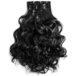 Clip In Extensions Haarverlängerung Set – 7 Haarteile Extensions Haarverlängerung 60 cm in der Farbe schwarz