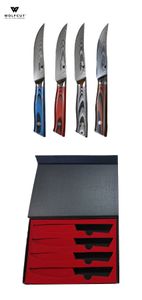 Damascus Steak Messer Set 4 tlg. 67 Lagigen Damaszener Stahl mit Geschenkbox von WOLFCUT