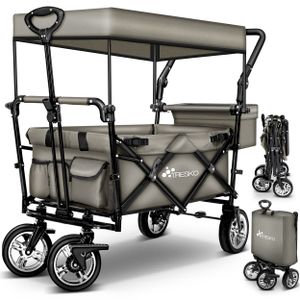 TRESKO Cart Grey Skladací ručný vozík Skladací záhradný vozík so strechou Prepravný vozík XXL