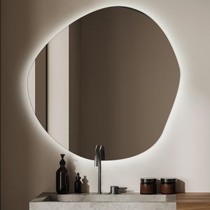 Unregelmäßig Geformter Spiegel mit Beleuchtung – Boho-Loft-Stil – LED- Farbe Neutral (4000K) – 48 cm x 48 cm