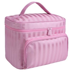 Frauen Reißverschluss Beauty Vanity Case Taschen Box Make-up Kosmetik Aufbewahrungsboxen Schminkkoffer - Rosa