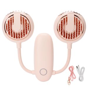 Wentylator DualHead USB, obracany o 360°, przenośny elektryczny wentylator na szyję do podróży na zewnątrz (różowy)