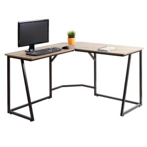 Rohový písací stôl HWC-K66, počítačový stôl, certifikovaný MVG 76x175x100cm, MDF kov ~ prírodná farba