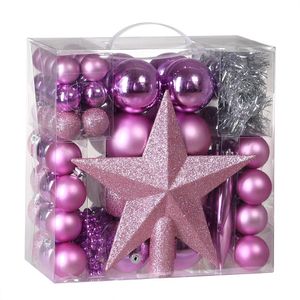 CASARIA® Weihnachtskugeln 77er Set Kugeln Girlande Weihnachtsstern Kette Christbaumkugeln Weihnachtsbaumkugeln , Farbe:rosa