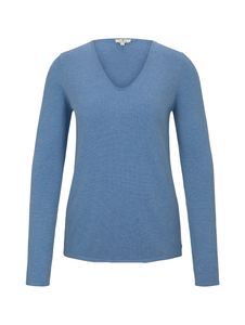 TOM TAILOR Damen Langarmshirt Longsleeve sweater basic v-neck sea blue melange L