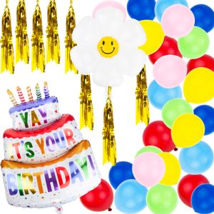Ballongirlande Set Folienballons Kuchen Blume Geburtstag Quasten
