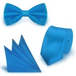 SET Krawatte Fliege Einstecktuch Marineblau  einfarbig uni aus Polyester