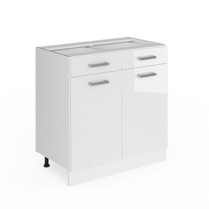 Livinity® Küchenunterschrank R-Line, 80 cm ohne Arbeitsplatte, Weiß Hochglanz/Weiß