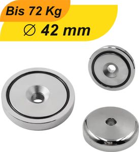 20 Stück Neodym Topfmagnet mit Senkbohrung Ø 42 mm – Haltekraft ca. 72 kg – Gewinde M6 – Beschichtung: NiCuNi