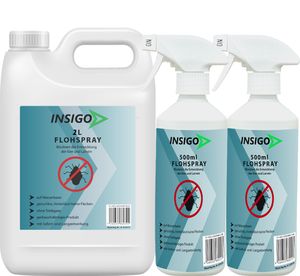 INSIGO 2L + 2x500ml Anti-Flohspray, Mittel gegen Flöhe, Flohschutz, Katzenfloh, Hundefloh, Insektenschutz, gegen Ungeziefer & Parasiten, Innen & Außen