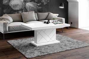 Design Couchtisch Tisch HM-333 Weiß Hochglanz höhenverstellbar ausziehbar