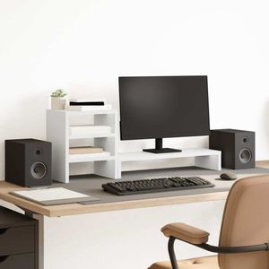 vidaXL Stojan na monitor s organizérom na stôl biely materiál na báze dreva