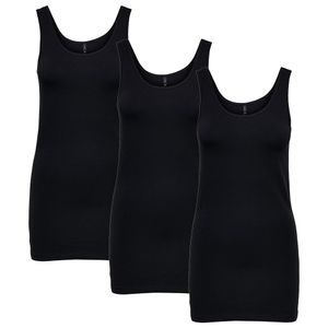 ONLY 3er Pack Damen Oberteile Basic Tank Tops weiß, schwarz blau Frauen Shirt lang Sommer Shirts Top 15239691, Größe:L, Farbe:3er Pack schwarz