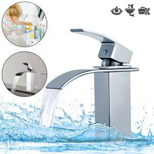 LZQ Wasserhahn Bad Armatur Wasserfall - Waschtischarmaturen Einhebelmischer für Badezimmer Waschtisch, Messing Verchromt, Moderne Elegant Stil