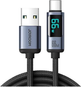 Joyroom Prism Series A16 USB-C / USB-A 66W 1,2 m kábel s LED displejom - čierny Joyroom Prism Series A16 USB-C / USB-A 66W 1,2 m kábel s LED displejom - čierny