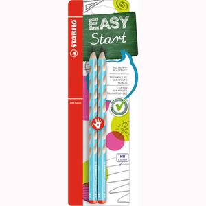 Ergonomischer Dreikant-Bleistift für Rechtshänder - STABILO EASYgraph in blau - 2er Pack - Härtegrad HB