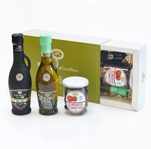 KORVEL Premium-Geschenkset - Natives Olivenöl Extramit Kalamata-Oliven P.D.O - Olivenöl mit mediterranen Kräutern - Sonnengetrocknete Tomaten