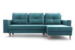 Ecksofa mit Schlaffunktion und Bettkasten - Ottomane links als auch rechts montierbar | Couch für Wohnzimmer, Schlafsofa Sofagarnitur Sofa Eckcouch L-Form Wohnlandschaft - 232.137x84 cm - CARL Blau (Manila 12)