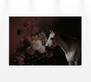Leinwandbild Blumen Pferd Schwarz Rot Weiß 90x60 DD120390 Keilrahmen Wandbild