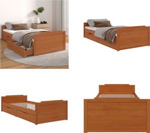 vidaXL Massivholzbett mit Schubladen Honigbraun Kiefer 90x200 cm - Bettgestell - Bettgestelle - Bett - Einzelbett