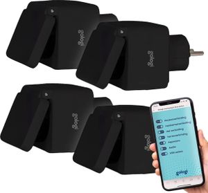 Gologi Smart Stecker Outdoor 4er Set - Intelligente Steckdose - IP44 - Zeitschaltuhr & Energiezähler - WiFi - Kompatibel mit Google Home & Amazon Alexa - Schwarzme & Amazon Alexa - Schwarz