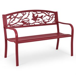 COSTWAY Zahradní lavička Parková lavička Železná lavička Zahradní nábytek s ocelovým rámem, odpočinková lavička s opěradly, litinová lavička, kovová lavička (červená)