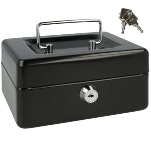 Westcott Cash Box, sheet steel, electro painted, with 2 keys and plastic insert, 152x120x79mm, black
