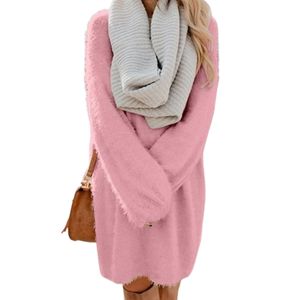 Damen Sweatshirt Sweatkleid Langarm Tunika Pullikleid Pullover Minikleid Herbst Winter Rosa,Größe:L