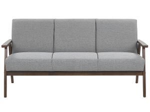 BELIANI Sofa Grau Polsterbezug 3-Sitzer Retro Stil mit Holzbeinen Federkern Diele Wohnzimmer Salon Möbel Wohnecke Sitzecke