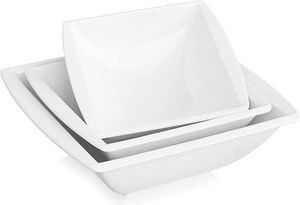 MALACASA, série Blance, 3dílná sada porcelánových misek Salátové misky Polévkové misky 9,25/8 / 6,75 palce Krémově bílá