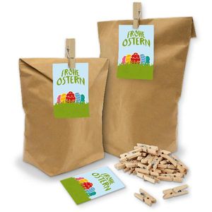 itenga SET Geschenktüten Frohe Ostern Ostereier bunt 24x Tüten +Klammern+ Kärtchen