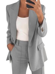 Damen Blazer Langarm Business Jacken Arbeiten Einfarbige Cardigan Jacke Freizeit Revers Blazer, Farbe:Grau, Größe:L