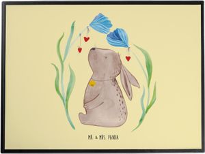 Mr. & Mrs. Panda Schreibtischunterlage Hase Blume - Gelb Pastell - Geschenk, Ostern Kinder, Geschenke zu Ostern, Taufe, Büroartikel, Schreibtischauflage, erstes Kind