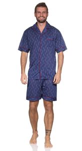Herren Pyjama Short & Hemd Schlaf-Anzug; Dunkelblau/XL