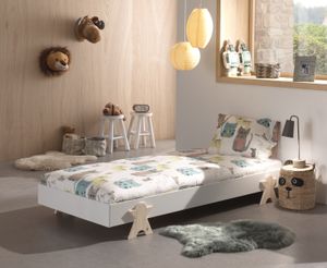 Vipack Modulo jednolůžko/stohovací postel 90 x 200 cm lehací plocha, bíle lakovaná, podstavec vzhled usměvavé hvězdy přírodní lakovaná borovice