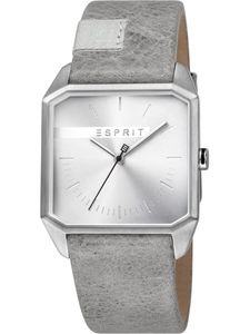 Esprit ES1G071L0015 Cube Gents Silver Grey pánské hodinky kožené šedé hodinky