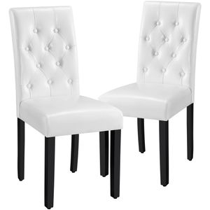 Yaheetech Esszimmerstühle 2er Set Küchenstuhl Polsterstuhl mit hoher Rückenlehne, Beine aus Massivholz, gepolsterte Sitzfläche aus Kunstleder Weiß