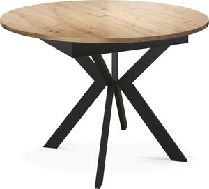 Runder ausziehbarer Esstisch mit schwarzen Metallbeinen - Aufbewahrung der Erweiterungsplatte im Inneren - Industrieller Rund Tisch für Wohnzimmer - Spacesaver  - 100 cm - Eiche Artisan