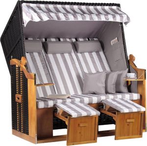 Strandkorb Ostsee XXL Wacholder PE Schwarz Dessin Grau Weiß