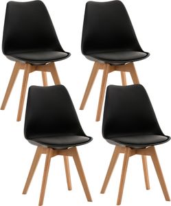 CLP 4er Set Stuhl Linares Kunststoff mit Kunstlederbezug, Farbe:schwarz, Material:Kunststoff